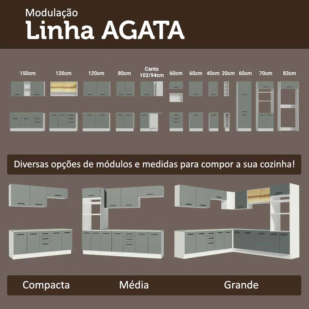 Paneleiro 40 cm 2 Portas e 2 Nichos Branco/Cinza Agata Madesa - Image 9