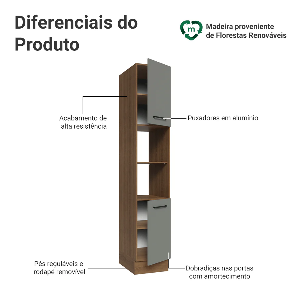 Paneleiro 40 cm 2 Portas e 2 Nichos Rustic/Cinza Agata Madesa - Image 3