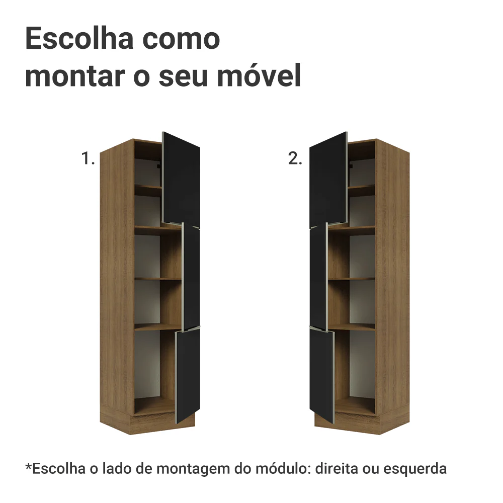 Paneleiro 60 cm 3 Portas Rustic/Preto Lux Madesa - Image 4