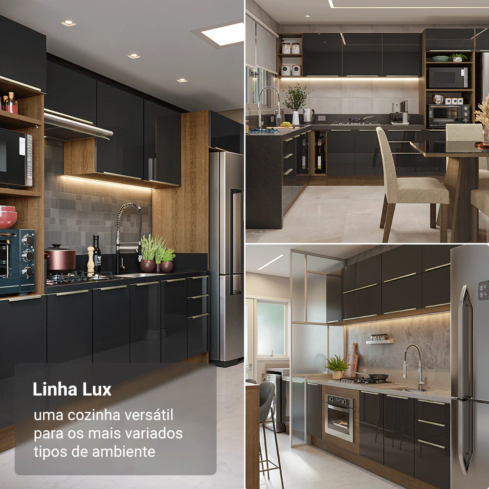 Paneleiro 60 cm 3 Portas Rustic/Preto Lux Madesa - Image 5