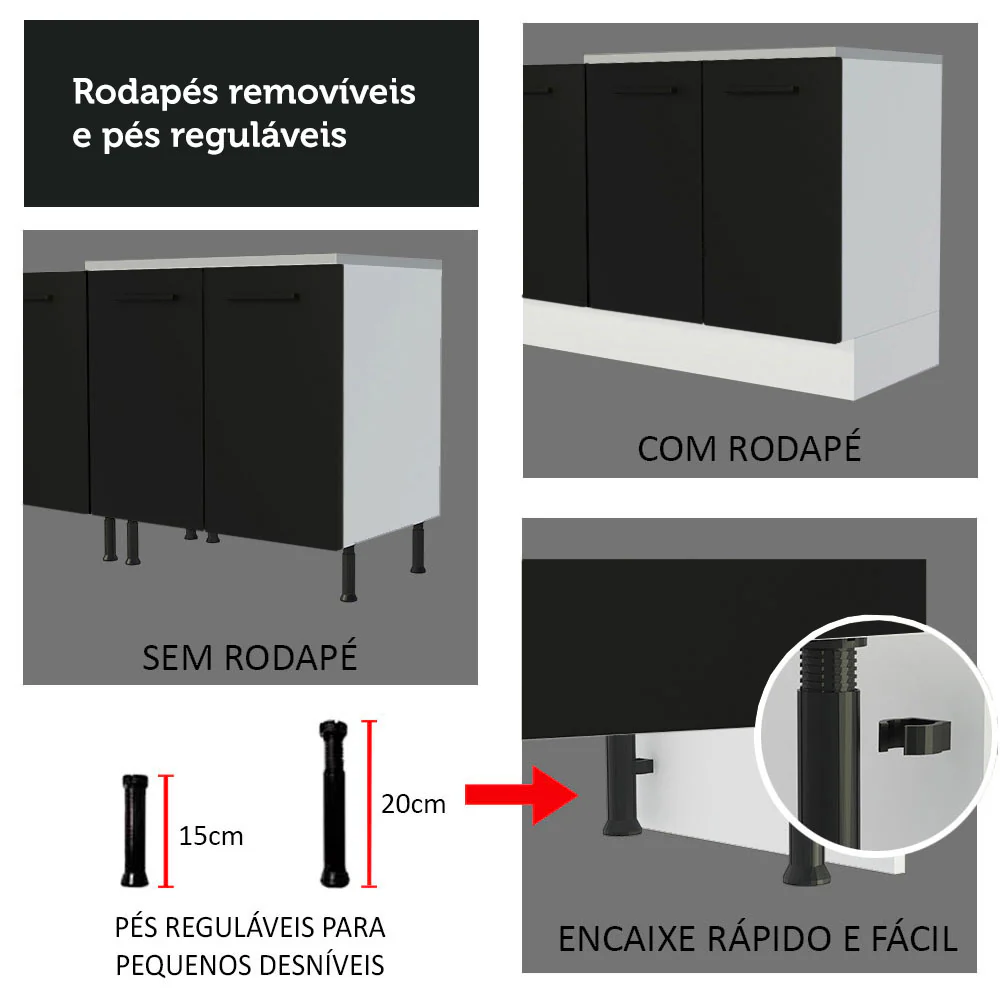 Paneleiro Madesa Agata 60 x 60 cm 3 Portas Branco/Preto - Image 7