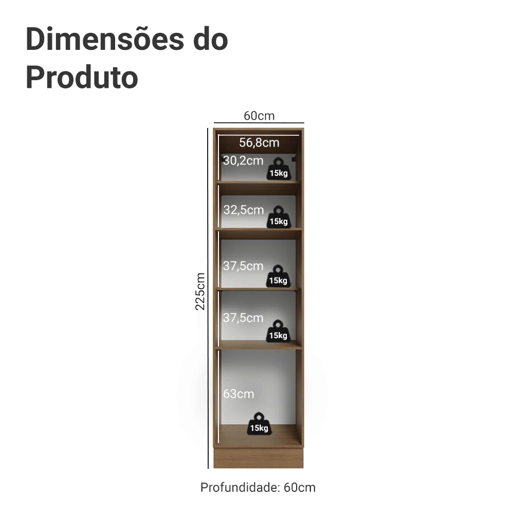 Paneleiro 60 x 60 cm 3 Portas Rustic/Preto Lux Madesa - Image 2