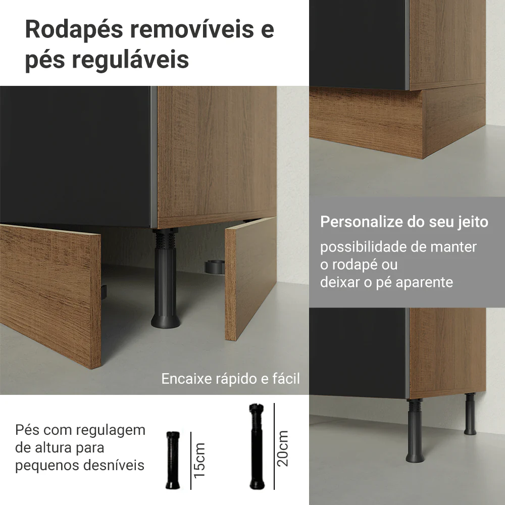 Paneleiro 60 x 60 cm 3 Portas Rustic/Preto Lux Madesa - Image 9