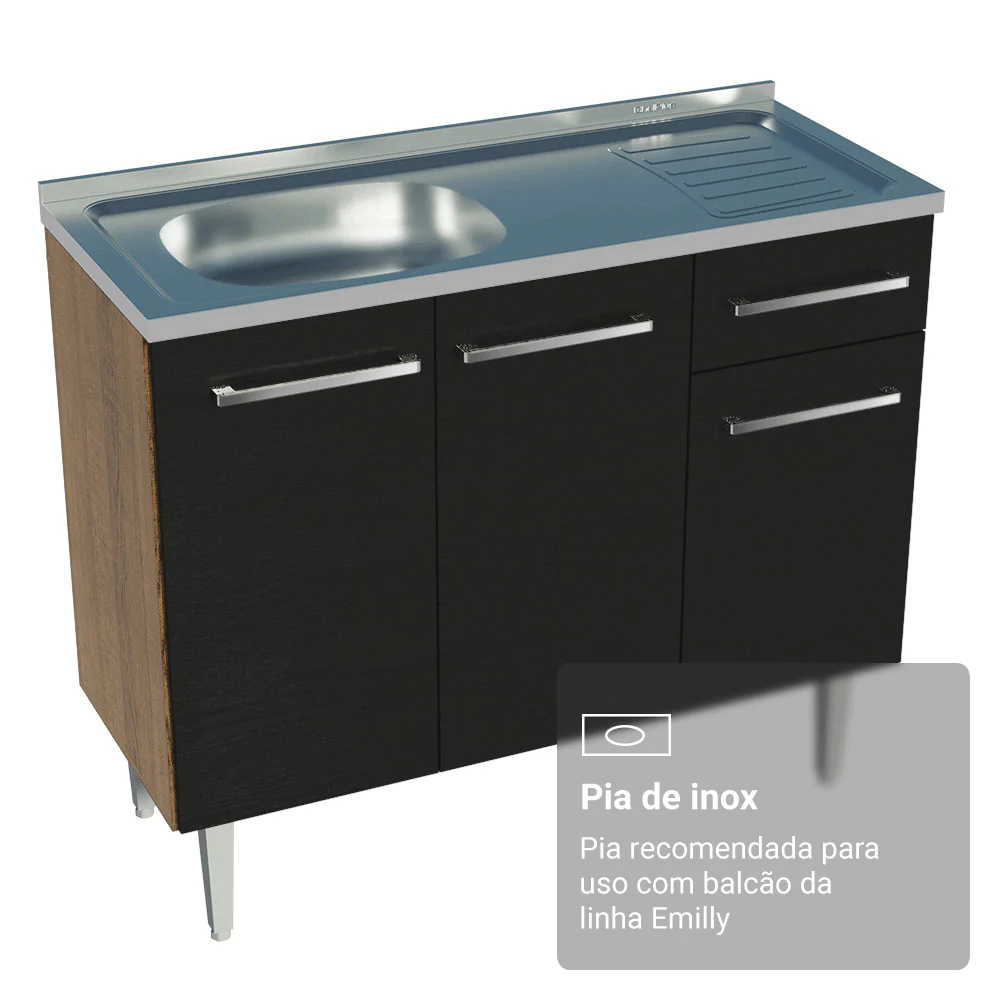 Pia de Aço Inoxidável 105 x 44 cm para Cozinhas Emilly e Gourmet Madesa - Image 2