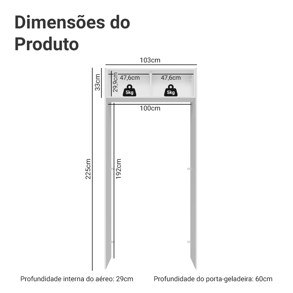Porta-Geladeira 103 cm 1 Porta Basculante Branco/Preto Glamy Madesa - Image 2