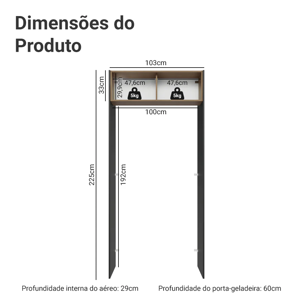 Porta-Geladeira 103 cm 1 Porta Basculante Preto/Rustic/Preto Glamy Madesa - Image 2