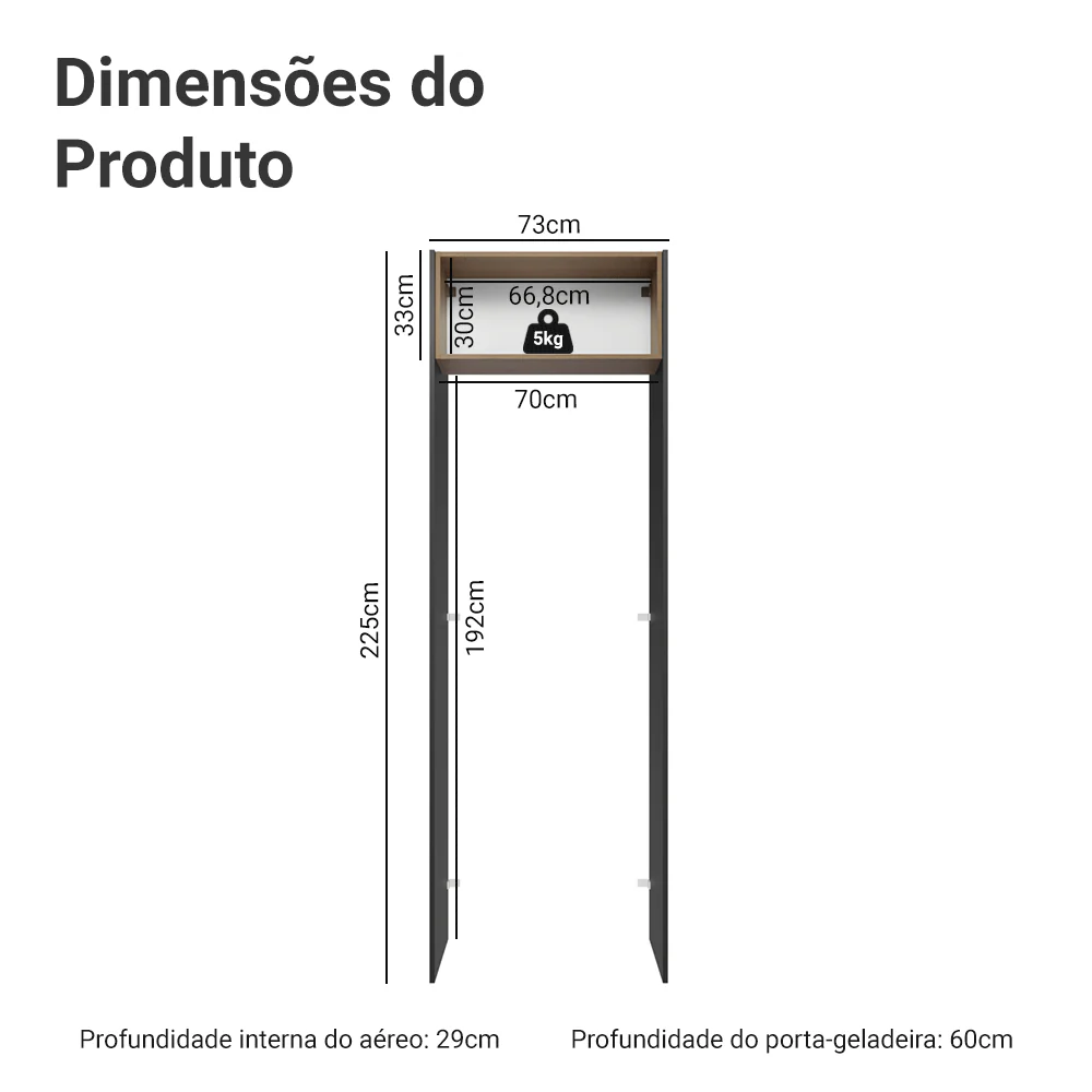 Porta-Geladeira 73 cm 1 Porta Basculante Preto/Rustic/Preto Glamy Madesa - Image 2