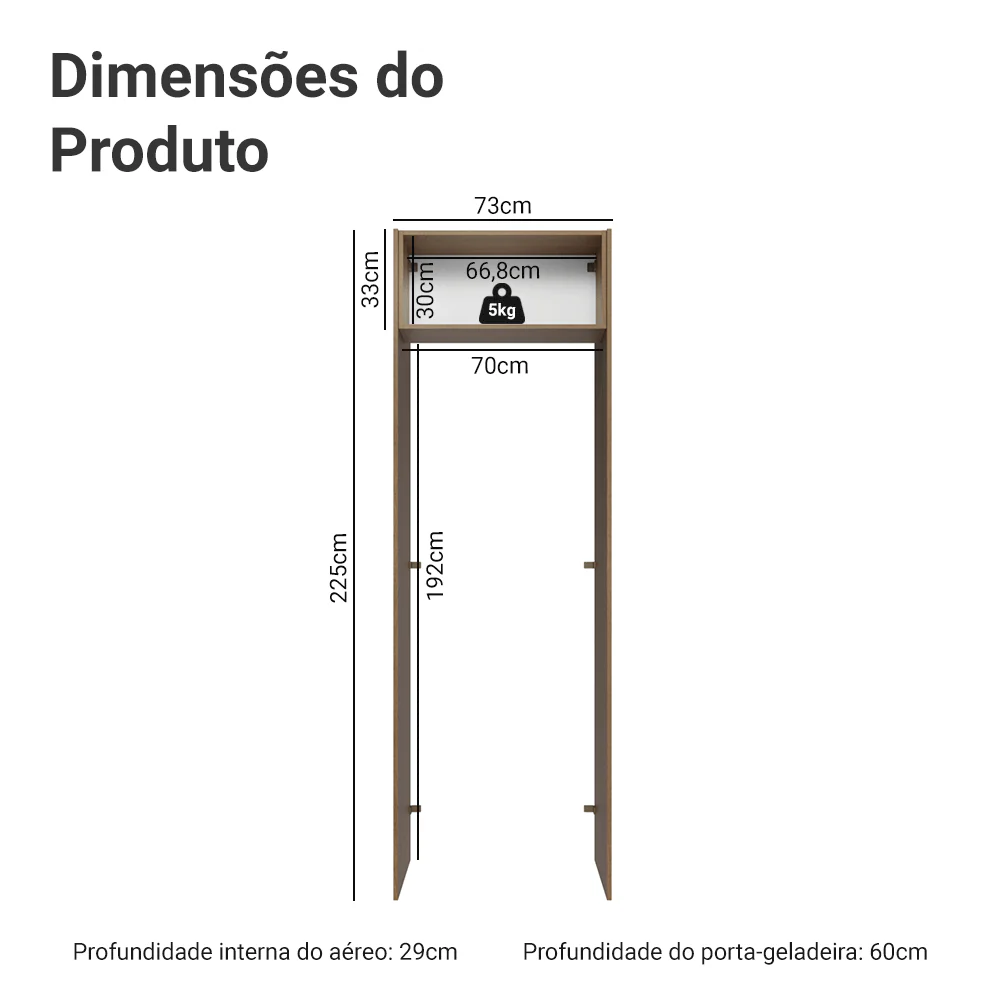 Porta-Geladeira 73 cm 1 Porta Basculante Rustic/Branco Vik Madesa - Image 2