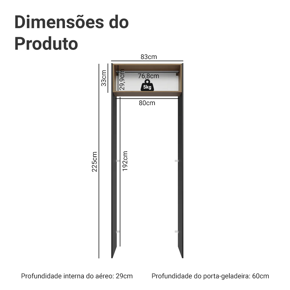 Porta-Geladeira 83 cm 1 Porta Basculante Preto/Rustic/Preto Lux Madesa - Image 2