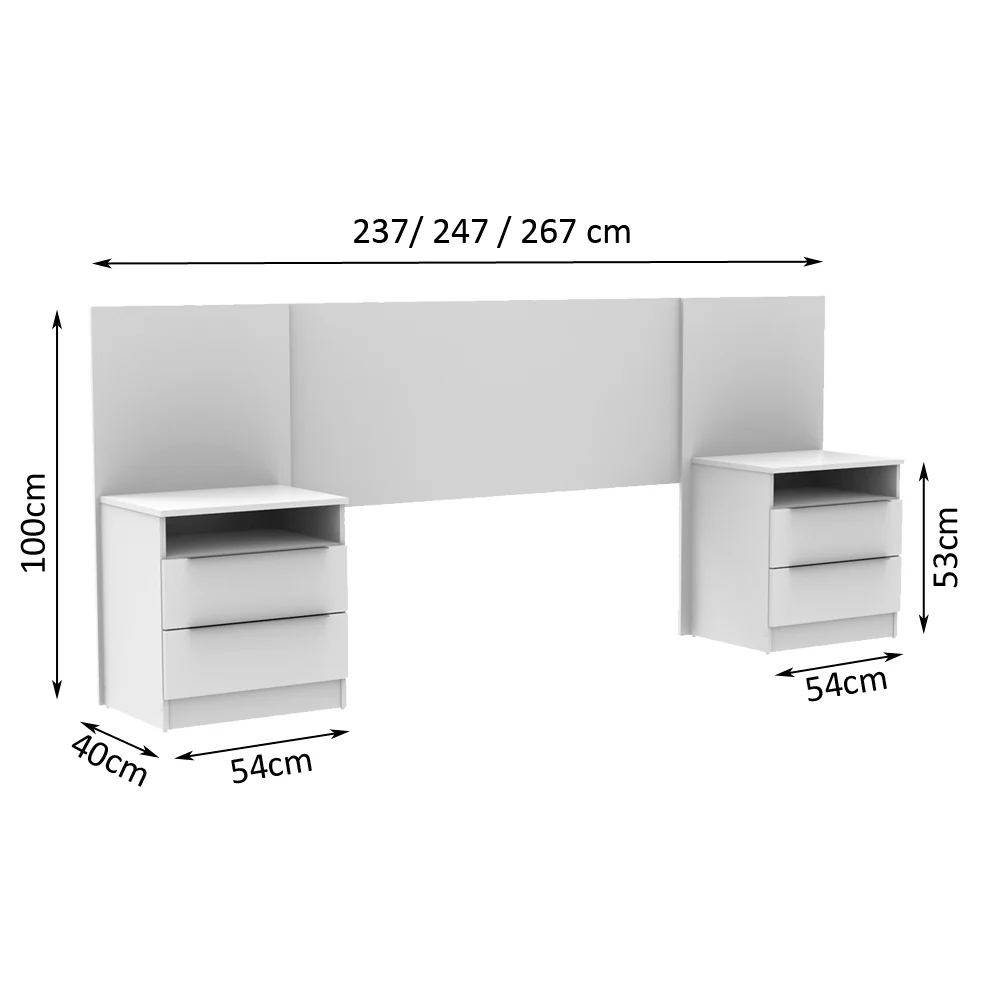 Quarto Completo com Guarda-Roupa Luke 2 Portas com Espelho e Cabeceira com 2 Mesas de Cabeceira Madesa Branco - Image 5