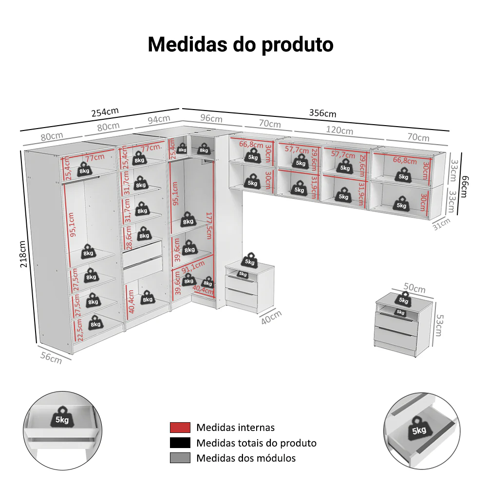 Quarto Completo de Canto Casal 610 cm com Mesa de Cabeceira Branco Neo Madesa - Image 3