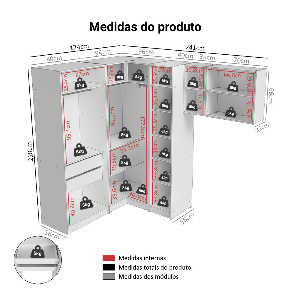 Quarto Completo de Canto Solteiro 415 cm Guarda-Roupa com Espelhos Branco Neo Madesa 02 - Image 3