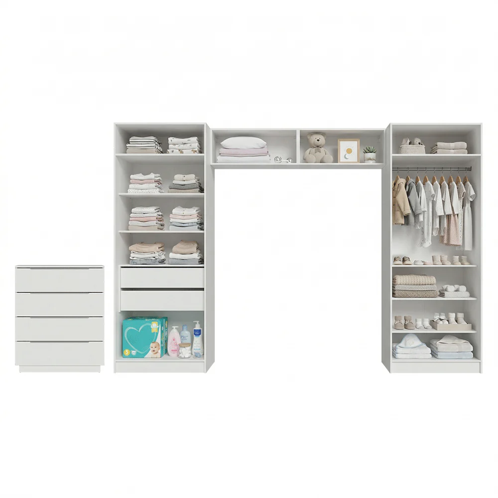 Quarto Infantil com 2 Guarda-Roupas Neo com Espelhos 2 Aéreos 1 Cômoda Branco Madesa 04 - Image 5