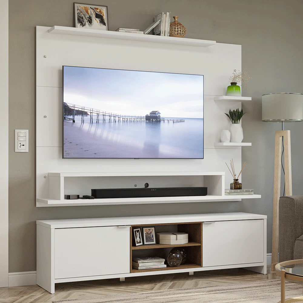 Rack com Painel para TV até 60 Polegadas 180 cm Branco/Rustic Metz Madesa