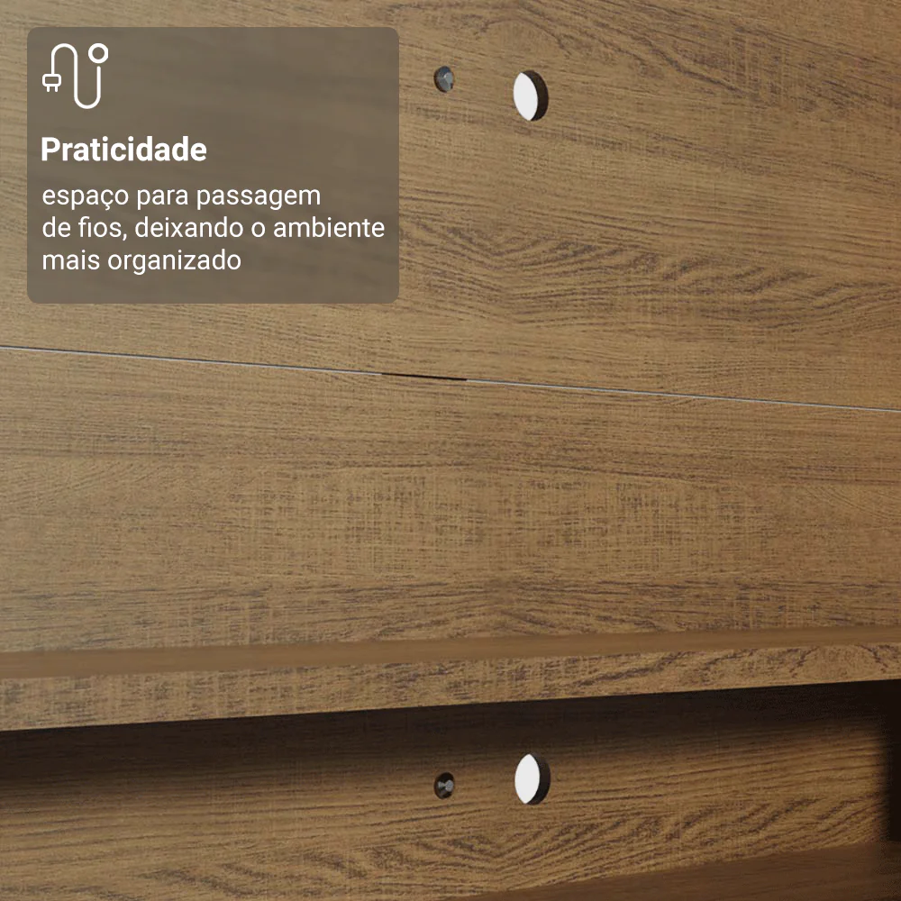 Rack com Painel para TV até 60 Polegadas 180 cm com Pés Rustic/Preto/Rustic Reims Madesa - Image 7