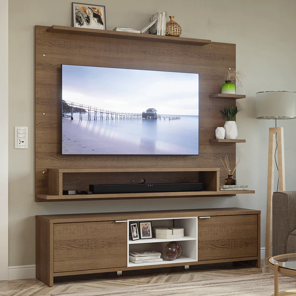 Rack com Painel para TV até 60 Polegadas 180 cm Rustic/Branco Metz Madesa