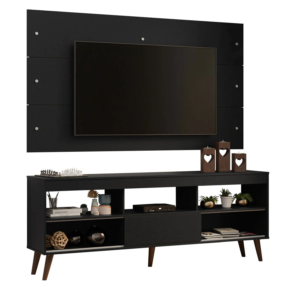 Rack com Painel para TV até 65 Polegadas com Pés Preto Detroit Madesa - Image 2
