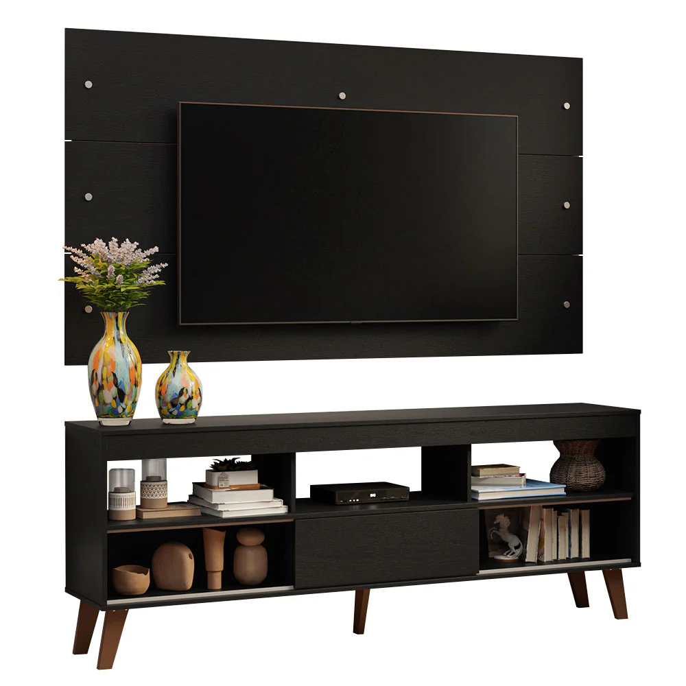 Rack com Painel para TV até 65 Polegadas com Pés Preto Texas Madesa - Image 2