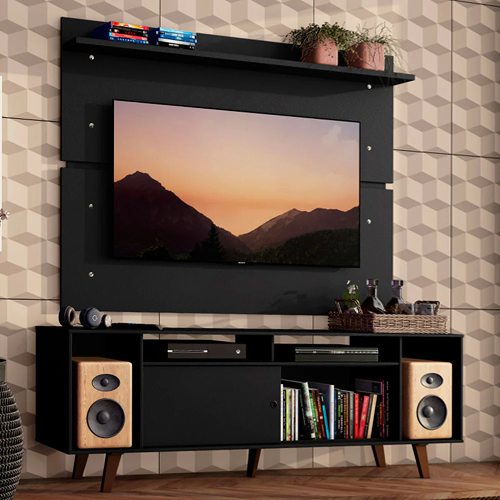 Rack Madesa Cancun com Pés e Painel para TV até 65 Polegadas Preto/Preto 8ND8
