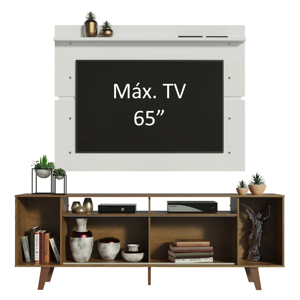 Rack Madesa Cancun com Pés e Painel para TV até 65 Polegadas Rustic/Branco 5Z9B - Image 4