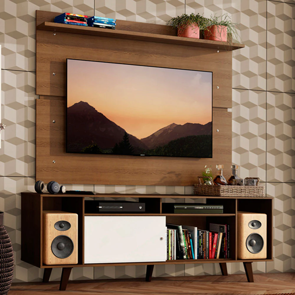 Rack Madesa Cancun com Pés e Painel para TV até 65 Polegadas Rustic/Branco 6E5Z
