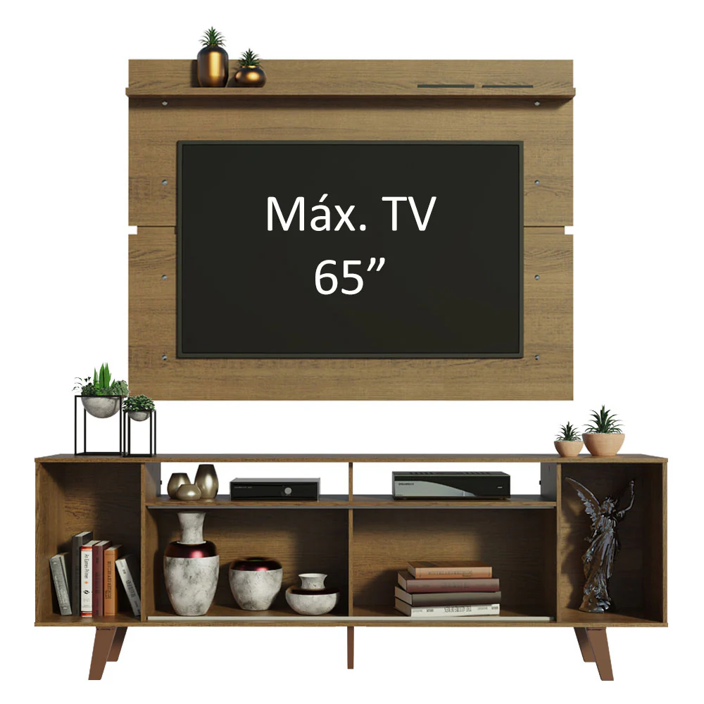 Rack Madesa Cancun com Pés e Painel para TV até 65 Polegadas Rustic/Branco 6E5Z - Image 4