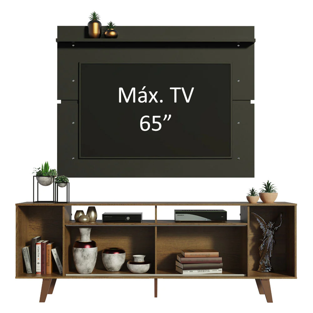 Rack Madesa Cancun com Pés e Painel para TV até 65 Polegadas Rustic/Preto 7KD8 - Image 4