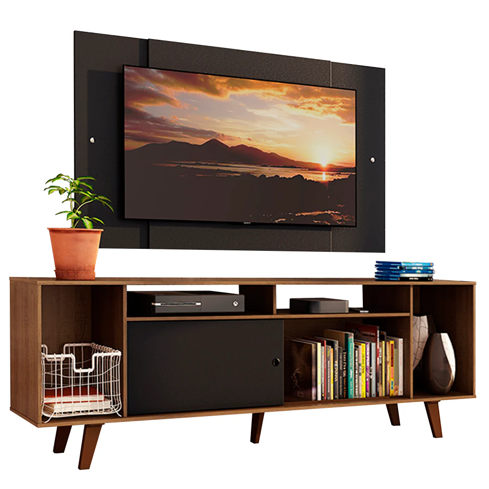 Rack Madesa Cancun com Pés e Painel para TV até 58 Polegadas Preto/Rustic 7KD8 - Image 2