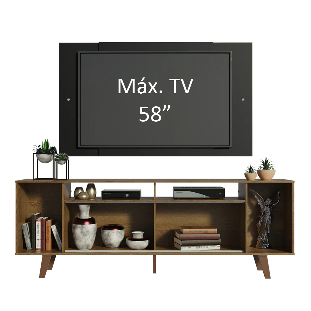 Rack Madesa Cancun com Pés e Painel para TV até 58 Polegadas Preto/Rustic 7KD8 - Image 4