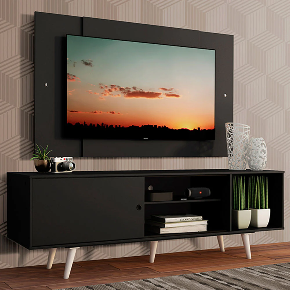 Rack Madesa Dubai com Pés e Painel para TV até 58 Polegadas Preto/Preto 8N77