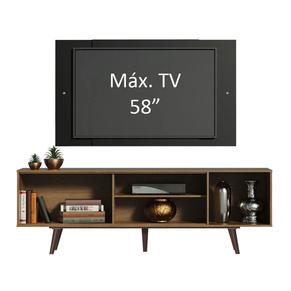 Rack Madesa Dubai com Pés e Painel para TV até 58 Polegadas Rustic/Preto 5ZD8 - Image 4