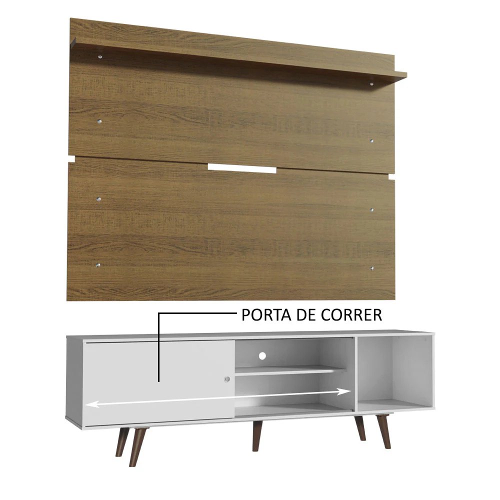 Rack Madesa Dubai e Painel para TV até 65 Polegadas com Pés Branco/Rustic 095Z - Image 5
