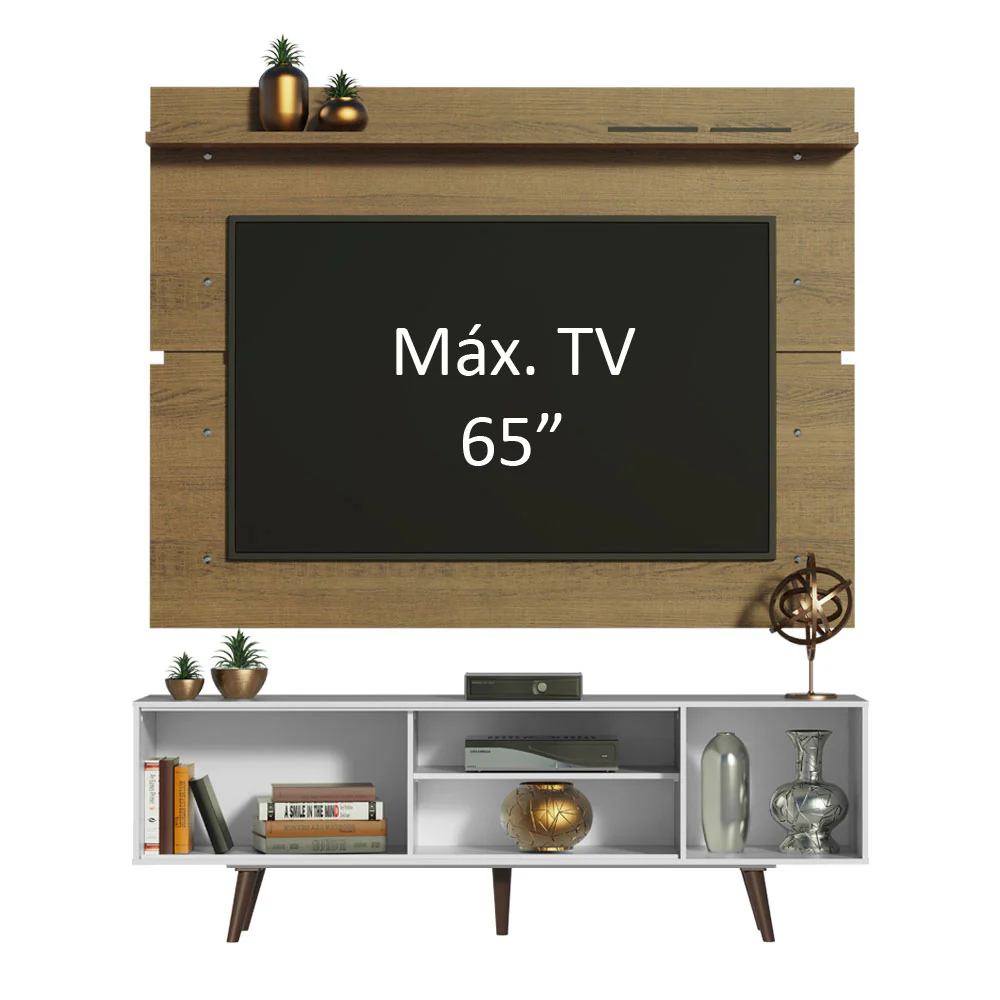 Rack Madesa Dubai e Painel para TV até 65 Polegadas com Pés Branco/Rustic 9B5Z - Image 4