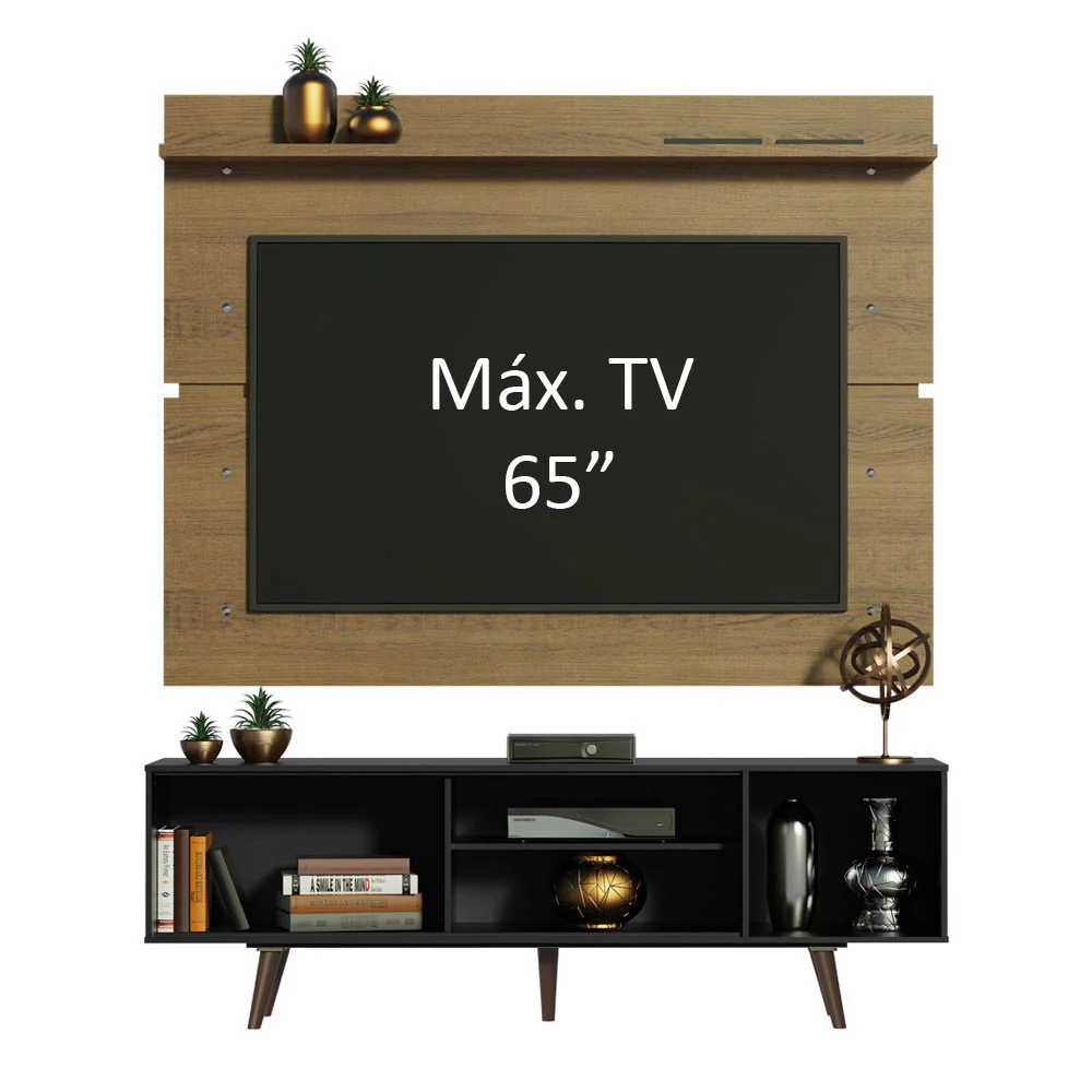 Rack Madesa Dubai e Painel para TV até 65 Polegadas com Pés Preto/Rustic 8N5Z - Image 4