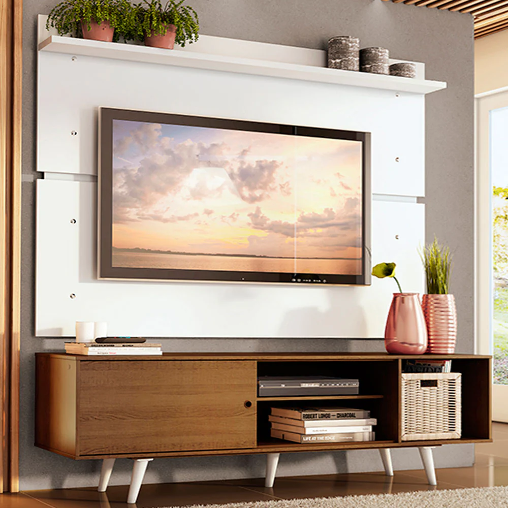 Rack Madesa Dubai e Painel para TV até 65 Polegadas com Pés Rustic/Branco 5Z09