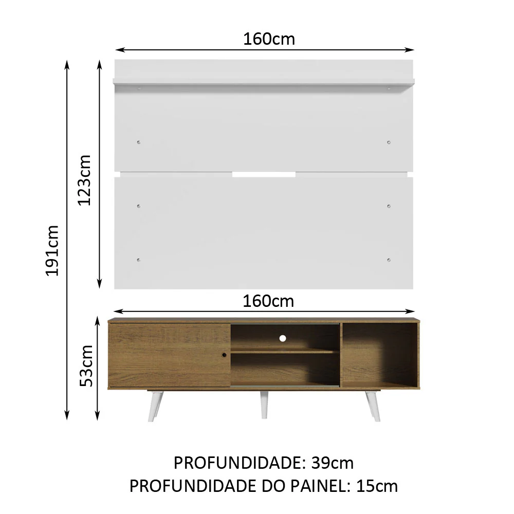 Rack Madesa Dubai e Painel para TV até 65 Polegadas com Pés Rustic/Branco 5Z09 - Image 3