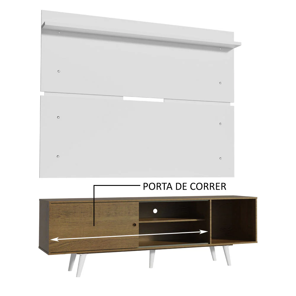 Rack Madesa Dubai e Painel para TV até 65 Polegadas com Pés Rustic/Branco 5Z09 - Image 5