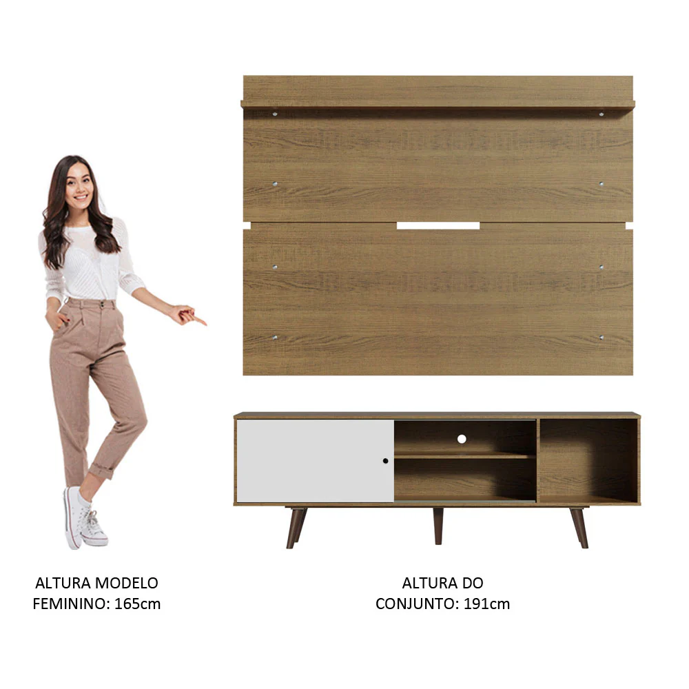 Rack Madesa Dubai e Painel para TV até 65 Polegadas com Pés Rustic/Branco 6E5Z - Image 6