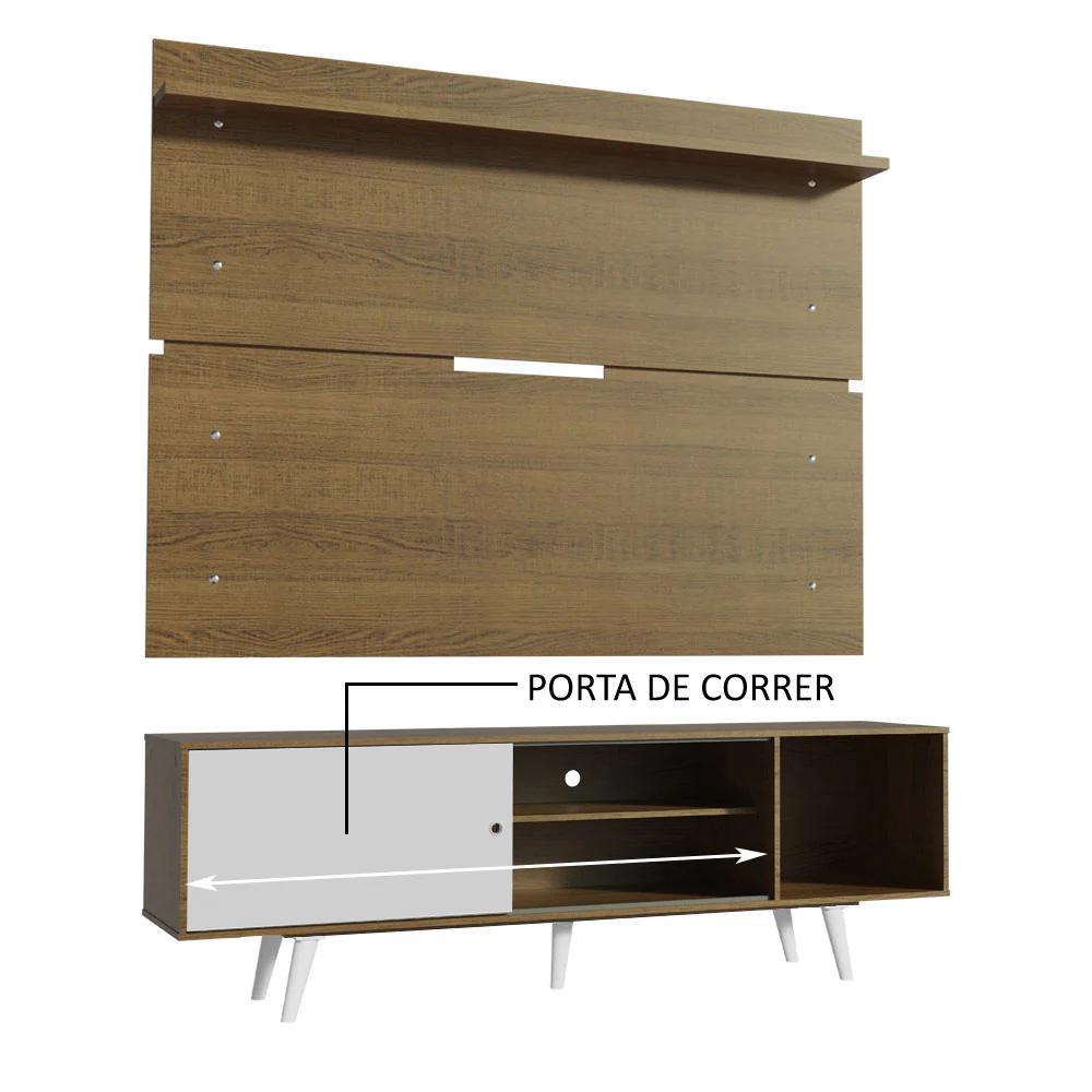 Rack Madesa Dubai e Painel para TV até 65 Polegadas com Pés Rustic/Branco 6E6E - Image 5