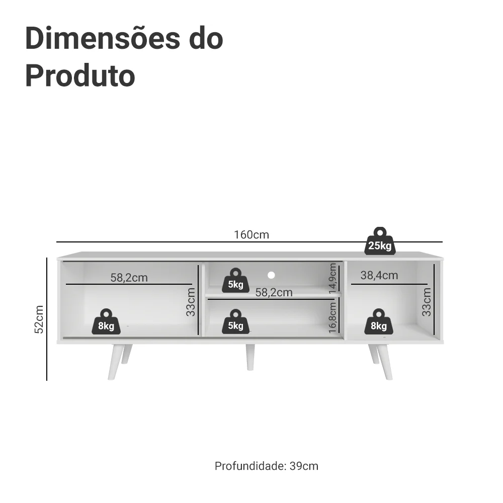 Rack Madesa Dubai para TV até 65 Polegadas com Pés Branco/Rustic 9B09 - Image 3