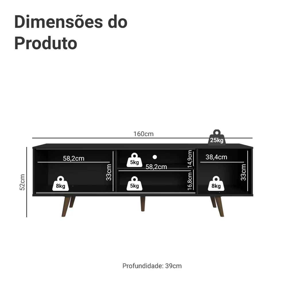 Rack Madesa Dubai para TV até 65 Polegadas com Pés Preto/Rustic D85Z - Image 3