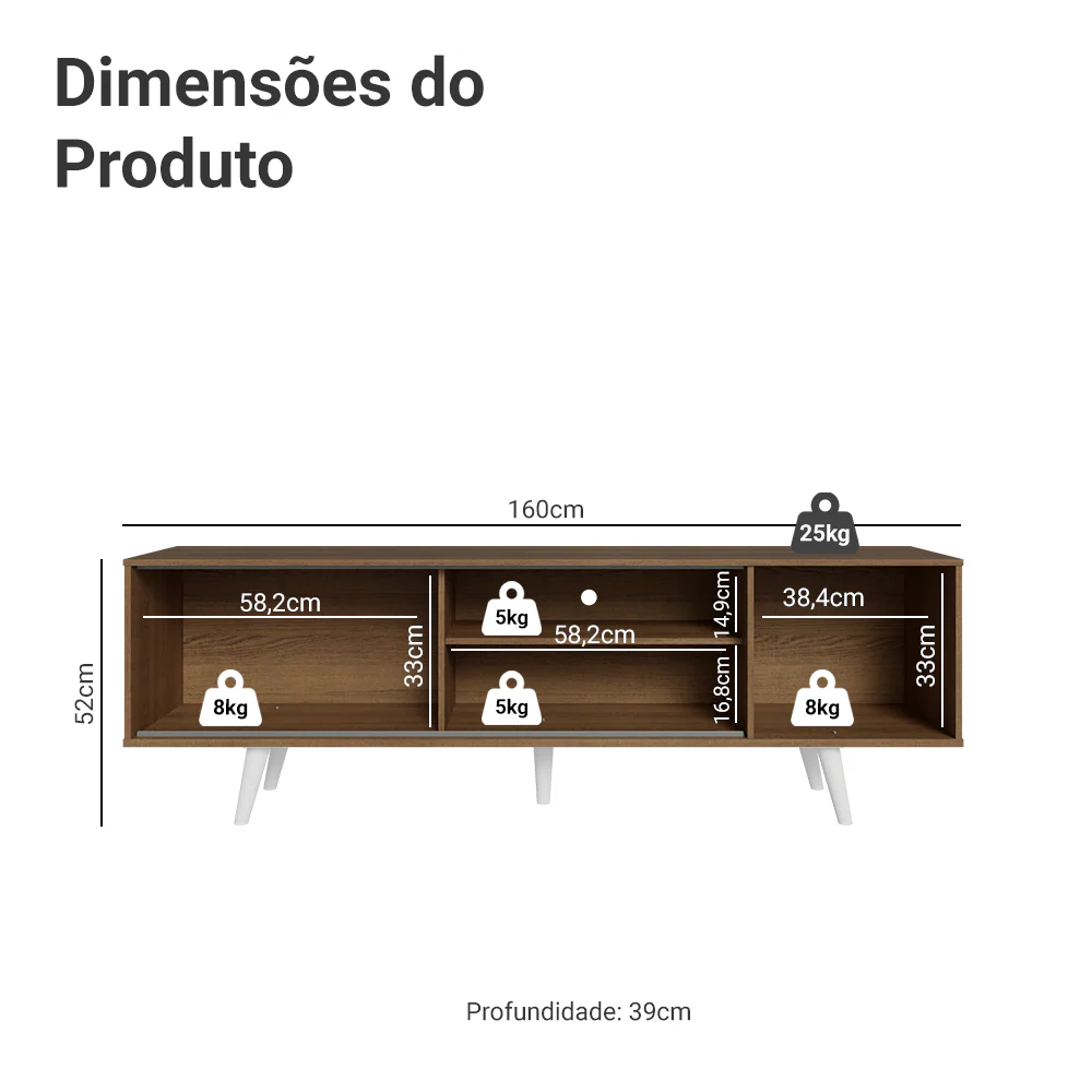 Rack Madesa Dubai para TV até 65 Polegadas com Pés Rustic/Branco 5Z09 - Image 3