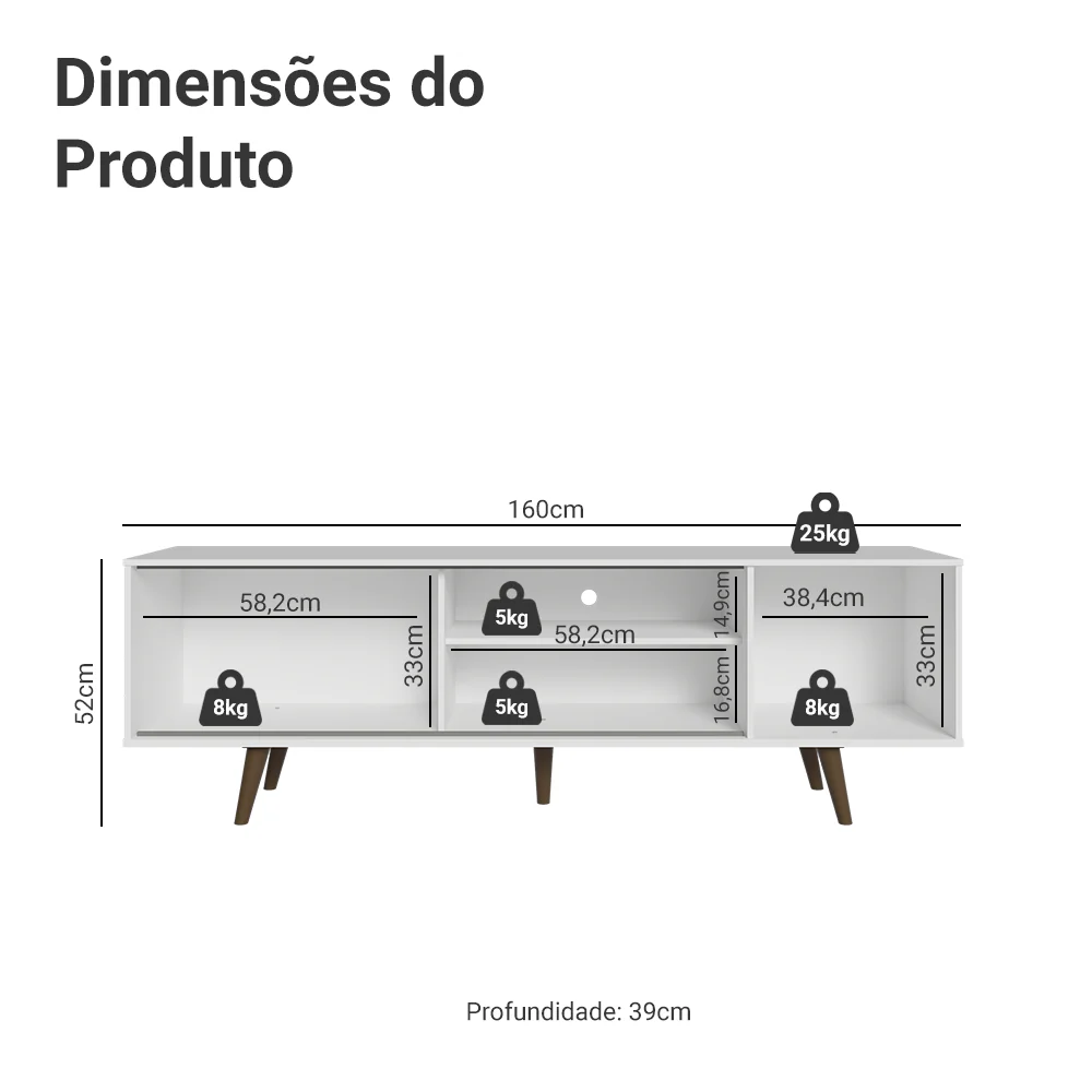 Rack Madesa Dubai para TV até 65 Polegadas com Pés Branco/Rustic 095Z - Image 3