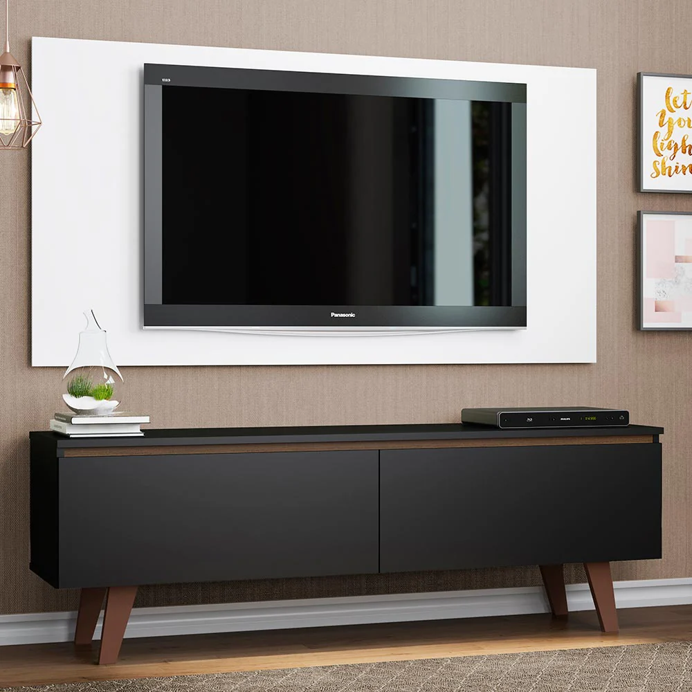 Rack Madesa Le Mans e Painel para TV até 55 Polegadas 2 Portas Preto/Branco