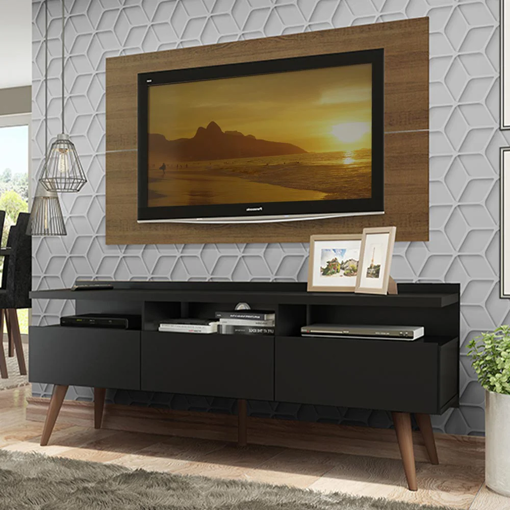 Rack Madesa Londres e Painel para TV até 55 Polegadas Rustic/Preto