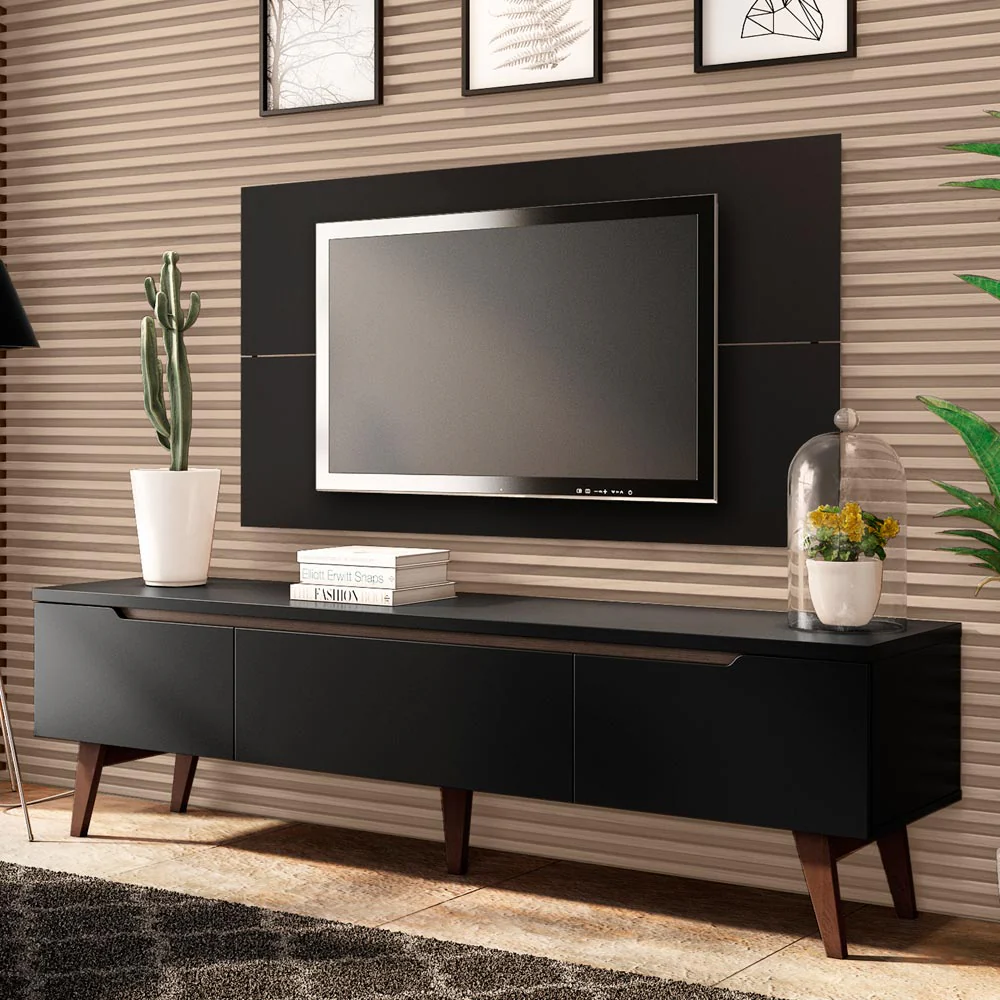 Rack Madesa Reims e Painel para TV até 55 Polegadas 2 Portas e 1 Gaveta Preto