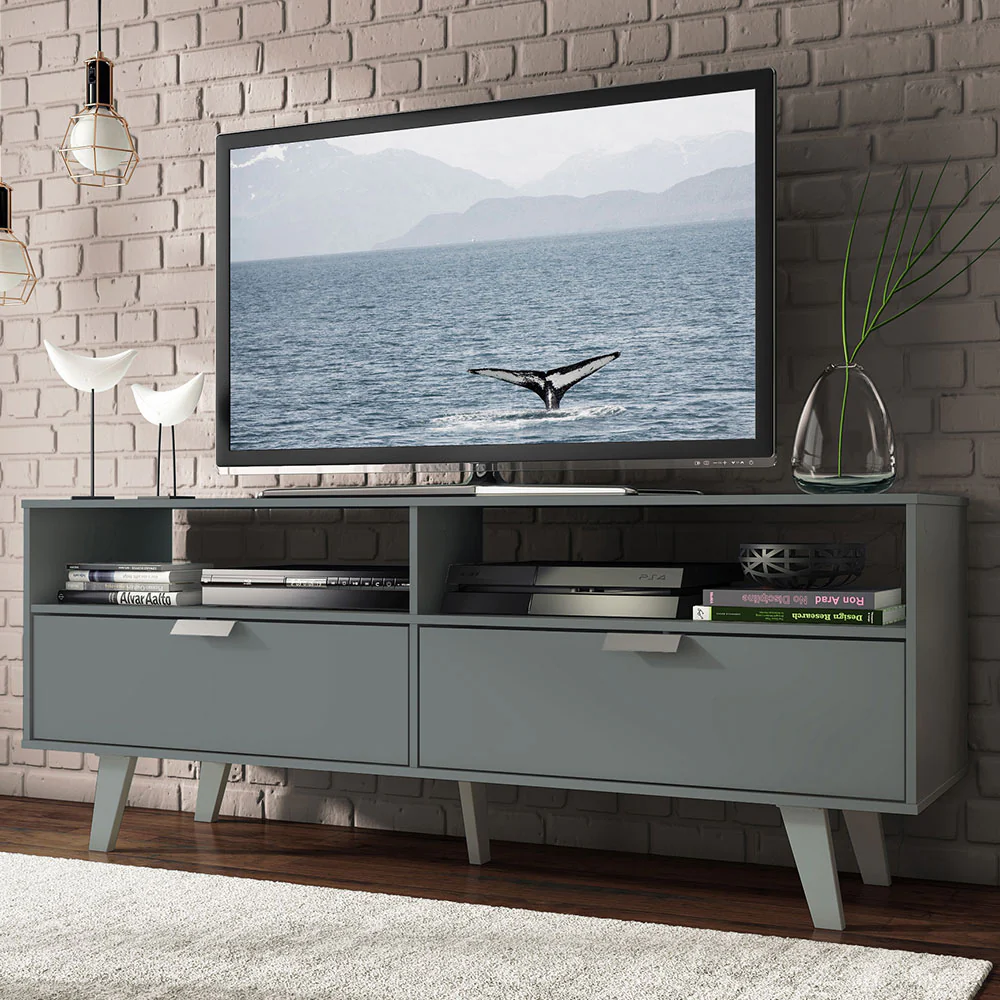 Rack para TV até 55 Polegadas Madesa Oslo com 2 Portas Cinza