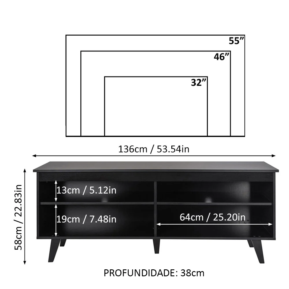 Rack para TV até 55 Polegadas Preto Madesa - Image 4