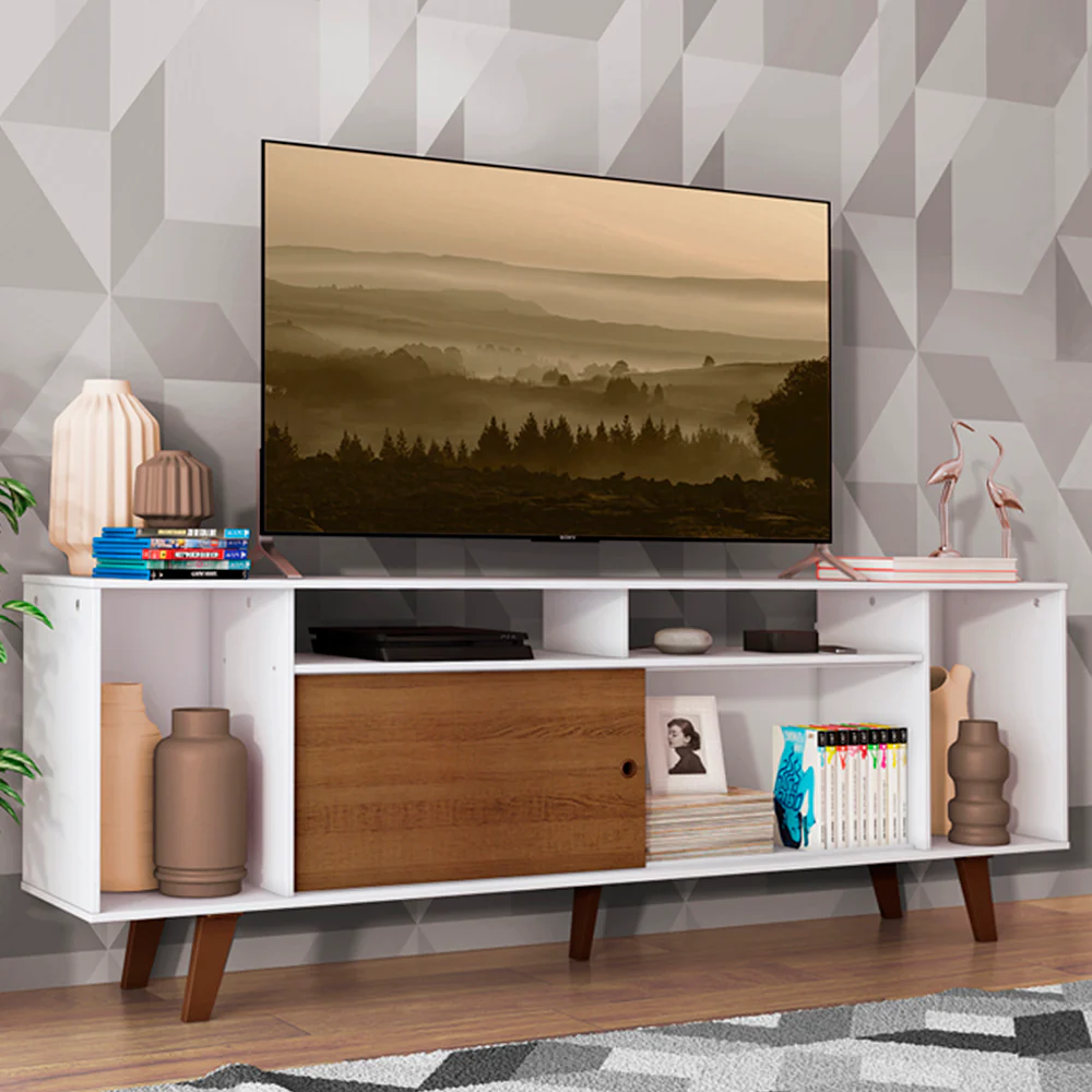Rack para TV até 65 Polegadas Madesa Cancun com Pés Branco/Rustic 9B5Z
