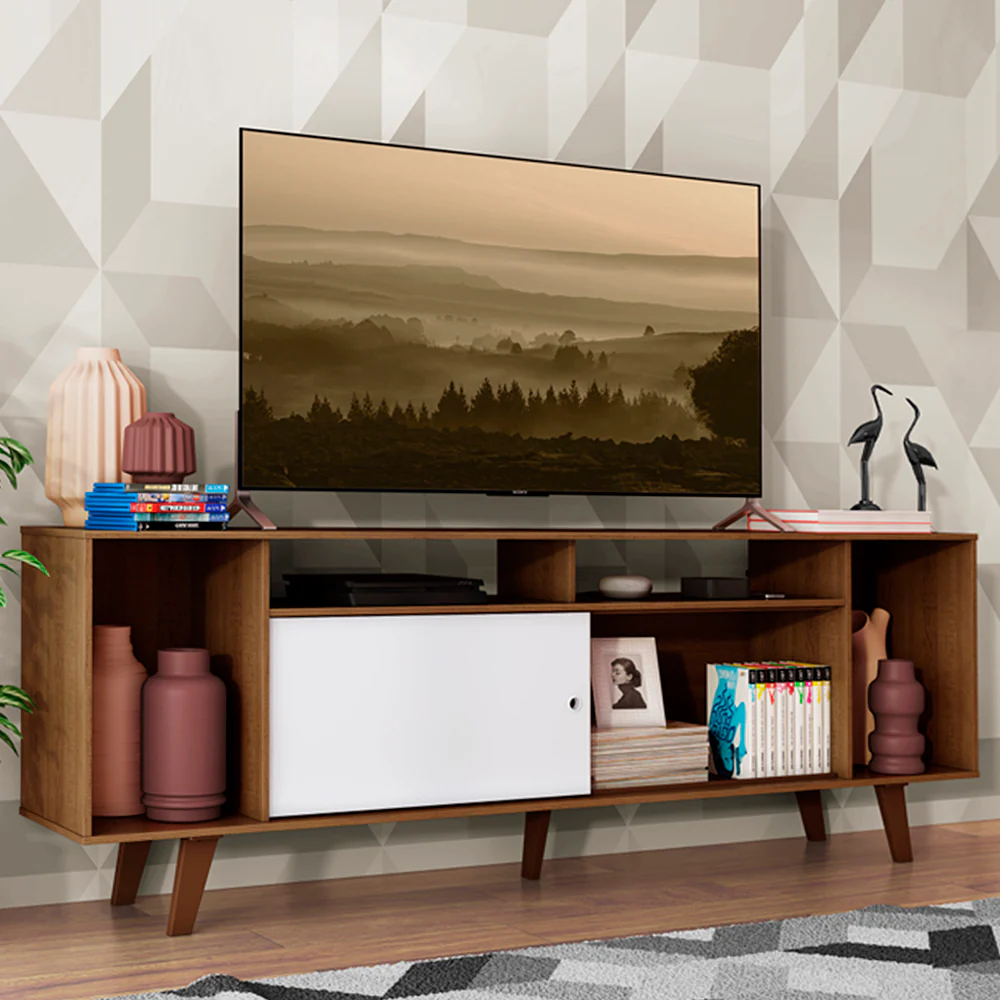 Rack para TV até 65 Polegadas Madesa Cancun com Pés Rustic/Branco 6E5Z